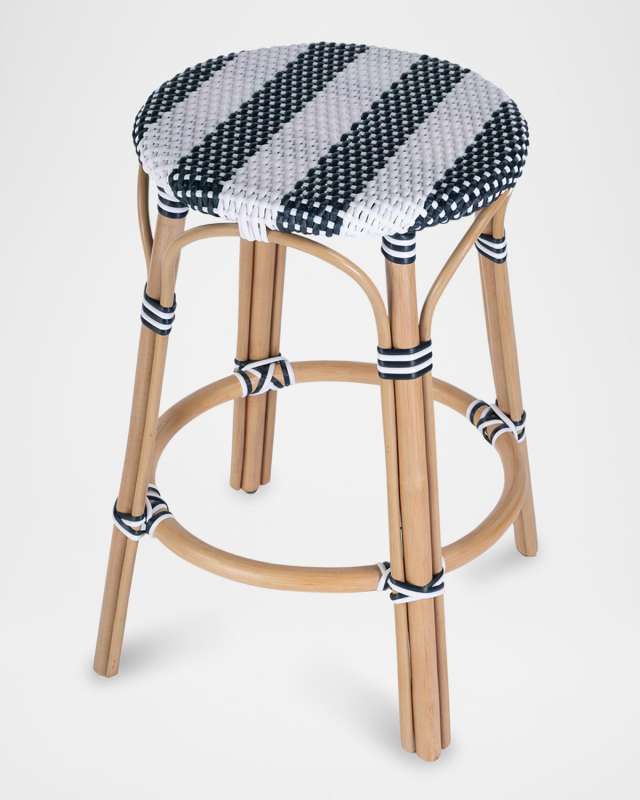 Tobias 24" Rattan Counter Stool, White/Navy Stripe